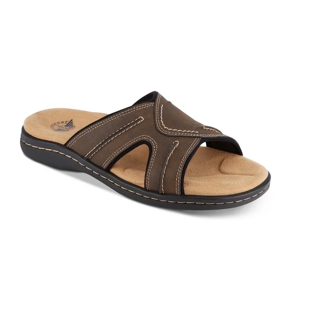 Dockers Sunland Dark Brown Leather Slide Sandals‎ Men's Size 9M Casual Comfort